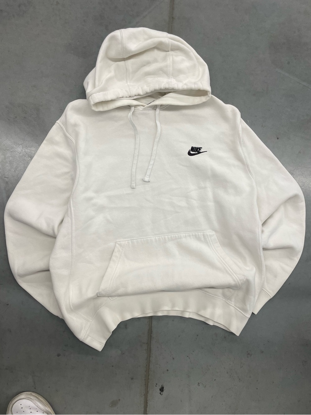 Nike Men’s White Crewneck Hoodie with Black Swoosh